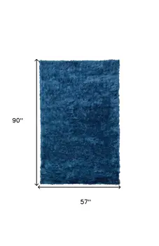 5' X 8' Blue And Green Shag Tufted Handmade Area Rug