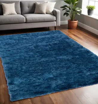5' X 8' Blue And Green Shag Tufted Handmade Area Rug