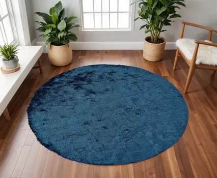 8' Blue And Green Round Shag Tufted Handmade Area Rug