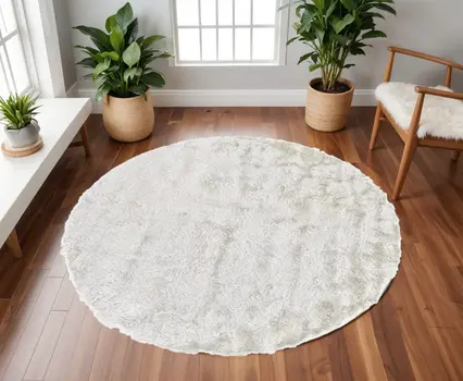 10' White Round Shag Tufted Handmade Area Rug