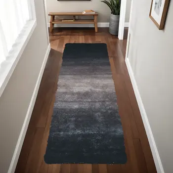 6' Charcoal Shag Hand Tufted Runner Rug