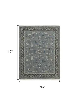 8' X 10' Blue Gray And Taupe Wool Floral Hand Knotted Stain Resistant Area Rug