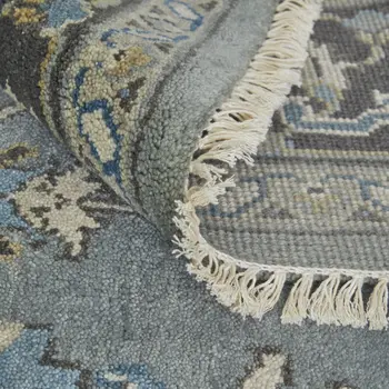 8' X 10' Blue Gray And Taupe Wool Floral Hand Knotted Stain Resistant Area Rug