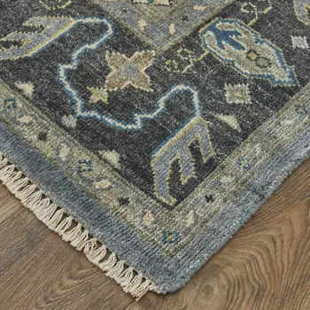 9' X 12' Blue and Gray Wool Floral Hand Knotted Area Rug