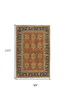 8' X 10' Tan Orange And Brown Wool Floral Hand Knotted Stain Resistant Area Rug