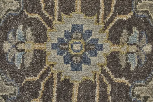 5' X 8' Gray Taupe And Blue Wool Floral Hand Knotted Stain Resistant Area Rug