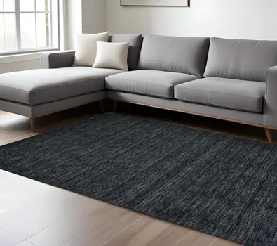 8' X 11' Black Wool Hand Woven Area Rug