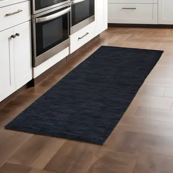 8' Black Hand Woven Runner Rug