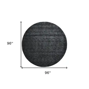 8' Black Round Wool Hand Woven Area Rug