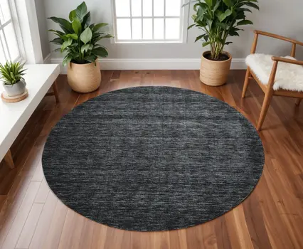 10' Black Round Wool Hand Woven Area Rug