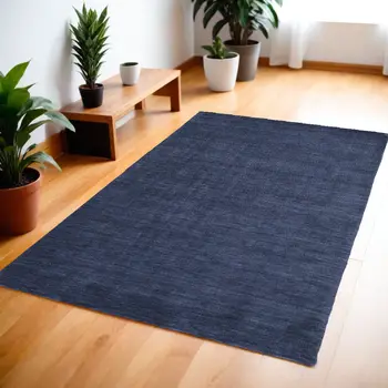 4' X 6' Blue Wool Hand Woven Area Rug