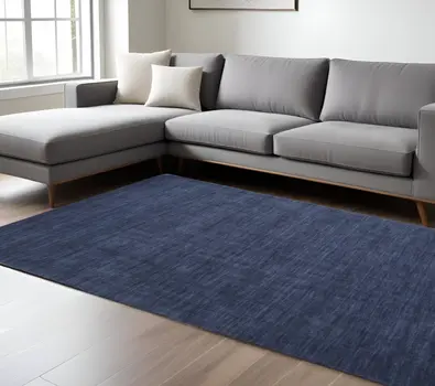 8' X 11' Blue Wool Hand Woven Area Rug