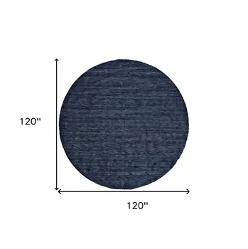 10' Blue Round Wool Hand Woven Area Rug