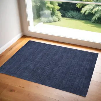 2' X 3' Blue Wool Hand Woven Area Rug