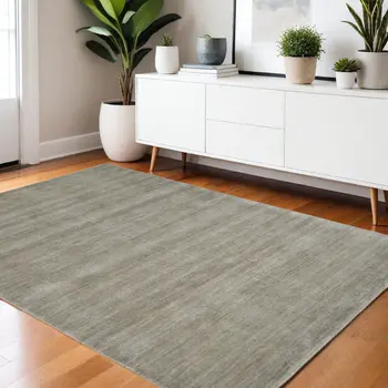 4' X 6' Gray and Ivory Wool Hand Woven Area Rug