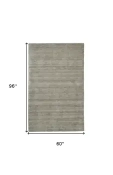 5' X 8' Gray and Ivory Wool Hand Woven Area Rug