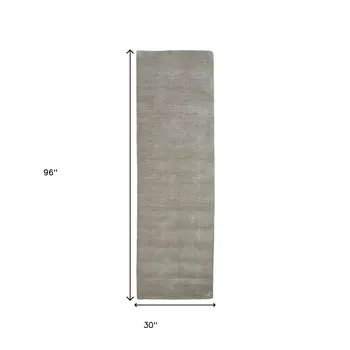 8' Gray And Ivory Shag Hand Woven Runner Rug
