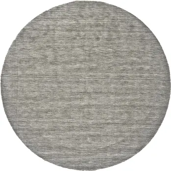 8' Gray and Ivory Round Wool Hand Woven Area Rug