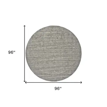 8' Gray and Ivory Round Wool Hand Woven Area Rug