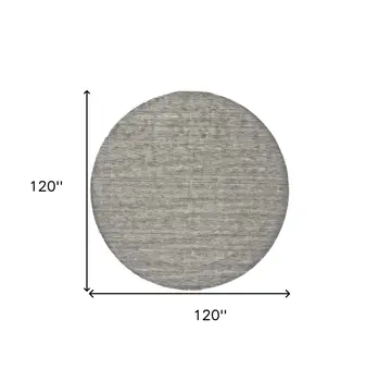 10' Gray and Ivory Round Wool Hand Woven Area Rug