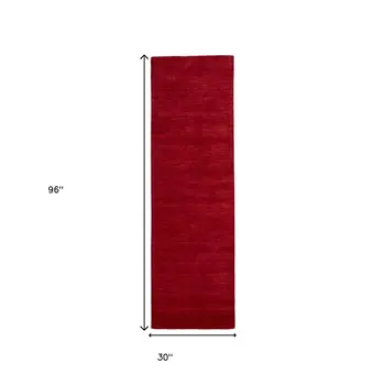 8' Red Hand Woven Runner Rug