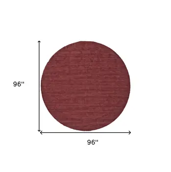 8' Red Round Wool Hand Woven Area Rug