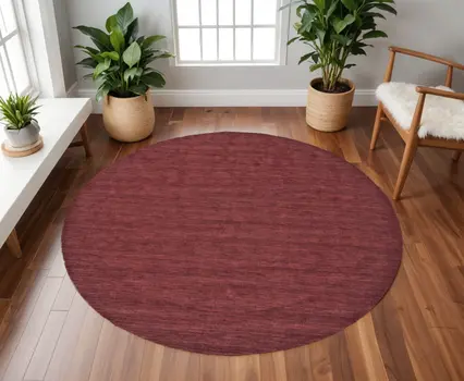 10' Red Round Wool Hand Woven Area Rug