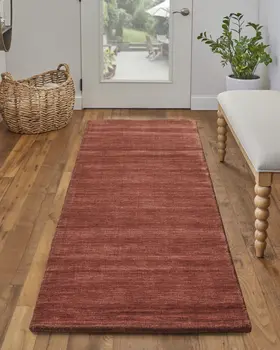 8' Orange And Red Wool Hand Woven Stain Resistant Runner Rug