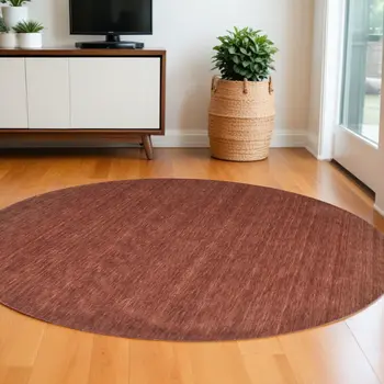8' Orange and Red Round Wool Hand Woven Area Rug