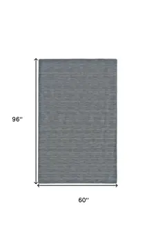 5' X 8' Blue and Gray Wool Hand Woven Area Rug