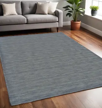 5' X 8' Blue and Gray Wool Hand Woven Area Rug