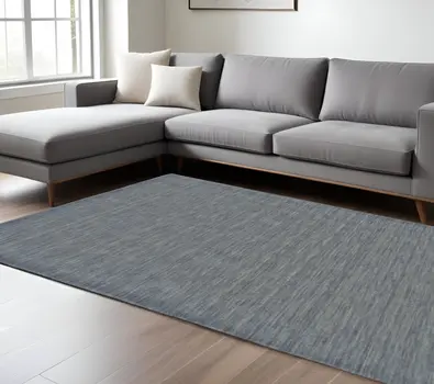 8' X 11' Blue and Gray Wool Hand Woven Area Rug