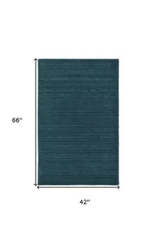 4' X 6' Blue And Green Wool Hand Woven Stain Resistant Area Rug