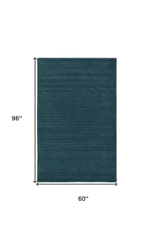 5' X 8' Blue And Green Wool Hand Woven Stain Resistant Area Rug