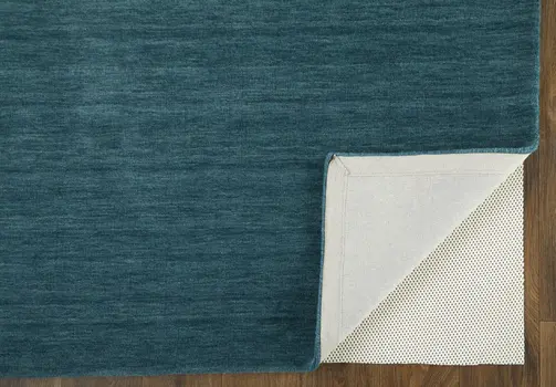 5' X 8' Blue And Green Wool Hand Woven Stain Resistant Area Rug