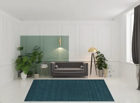 8' X 11' Blue And Green Wool Hand Woven Stain Resistant Area Rug