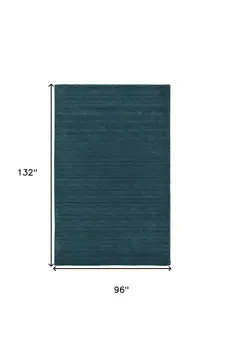 8' X 11' Blue And Green Wool Hand Woven Stain Resistant Area Rug