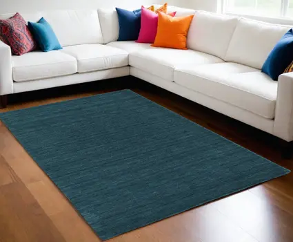 10' X 13' Blue Green Wool Hand Woven Area Rug