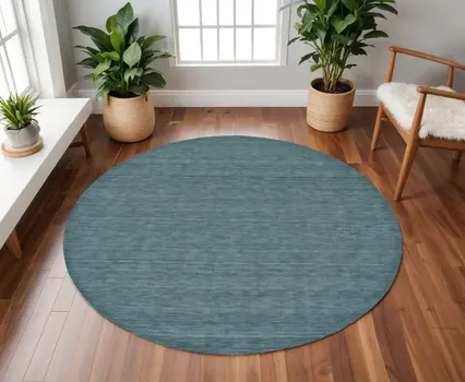 8' Blue Green Round Wool Hand Woven Area Rug