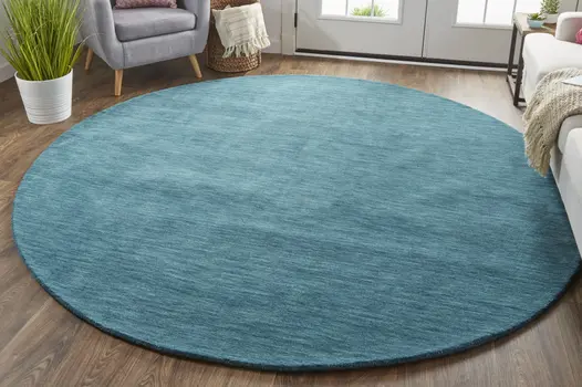 8' Blue Green Round Wool Hand Woven Area Rug