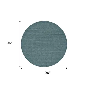 8' Blue Green Round Wool Hand Woven Area Rug