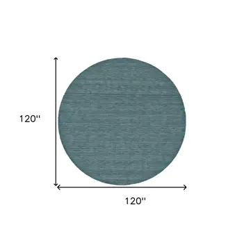 10' Blue And Green Round Wool Hand Woven Stain Resistant Area Rug