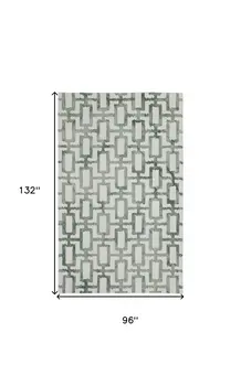 8' X 11' Ivory And Green Wool Geometric Tufted Handmade Area Rug