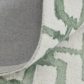 8' X 11' Ivory And Green Wool Geometric Tufted Handmade Area Rug