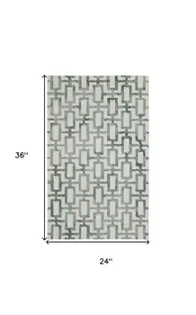2' X 3' Ivory And Green Wool Geometric Tufted Handmade Area Rug
