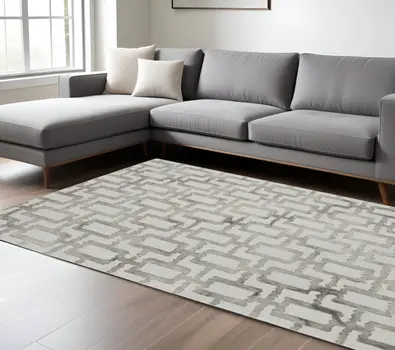 8' X 11' Ivory And Taupe Wool Geometric Hand Tufted Area Rug
