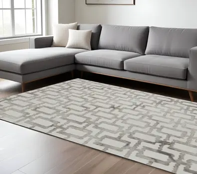 10' X 13' Ivory And Taupe Wool Geometric Tufted Handmade Area Rug