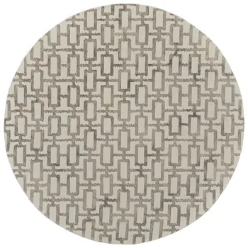 10' Ivory and Tan Round Trellis Hand Tufted Area Rug