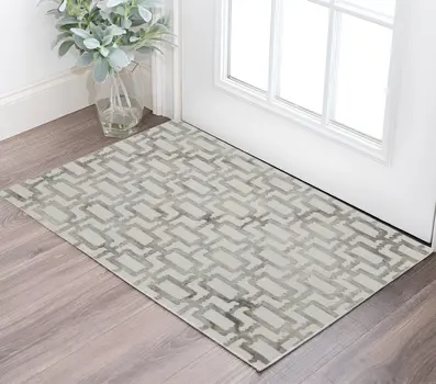 2' X 3' Ivory And Taupe Wool Geometric Tufted Handmade Area Rug
