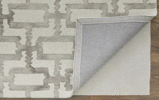 2' X 3' Ivory And Taupe Wool Geometric Tufted Handmade Area Rug